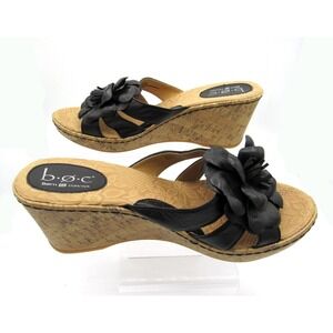 BOC Born Concept Women's Heels Mule Black Straps Wedge Cork Heel Size 9